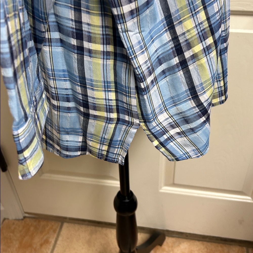 Allison Daley Plaid Button Up Shirt, Size Large, Blue and Yellow, Black EUC - Picture 5 of 9